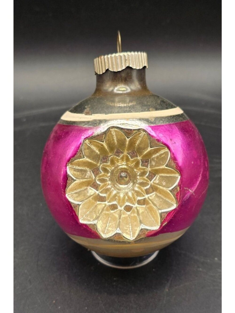 MCM Vintage Shiny Brite Starburst Double Indent Pink Mercury Glass Christmas Orn